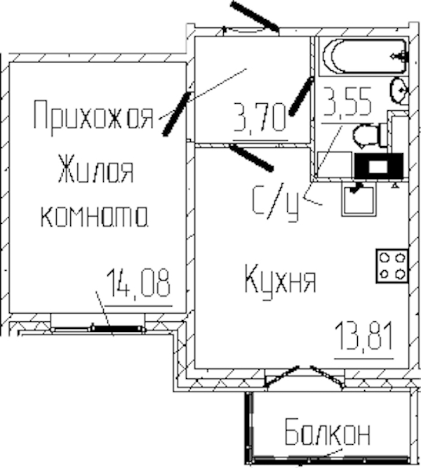 1-комнатная квартира 36.14 м², 8/8 эт., ЖК «SERTOLOVO PARK»